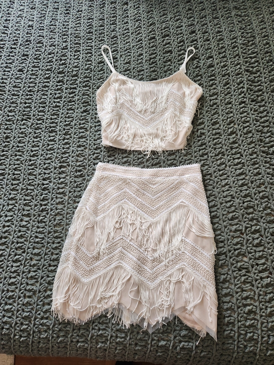 Lulus Dresses & Skirts - Lulu's White Fringe Beaded Mini Skirt Set